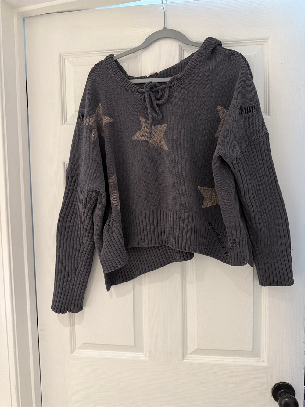 POL Charcoal Gray Star-Accent Cowl Sweater